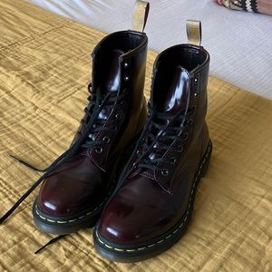 Almost new doc marten 8 eye boots in burgundy. Vegan 1460 style.